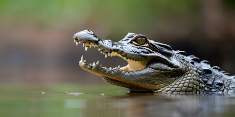 Obraz premium A menacing crocodile with an open mouth in a swamp. Concept Animal Photography, Outdoor Setting, Wildlife Portrait, Nature Scene, Threatening Crocodile