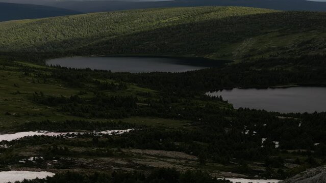 Vertical Aerial of high alpine lakes by Stevens Peak in northern Idaho