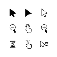 Mouse click cursor set. Hand Cursor. Click icon. Mouse pointer set. Arrow cursor. Vector illustration