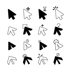 Mouse click cursor set. Hand Cursor. Click icon. Mouse pointer set. Arrow cursor. Vector illustration