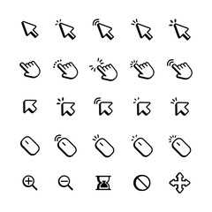Mouse click cursor set. Hand Cursor. Click icon. Mouse pointer set. Arrow cursor. Vector illustration