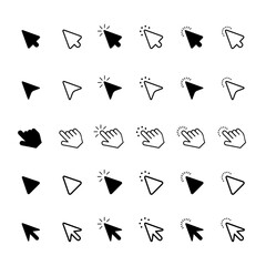 Mouse click cursor set. Hand Cursor. Click icon. Mouse pointer set. Arrow cursor. Vector illustration