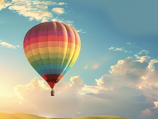 Fototapeta premium A hot air balloon flying through a cloudy sky, Craft a background