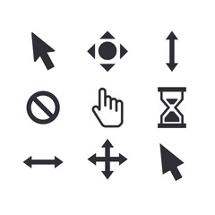 Mouse click cursor set. Hand Cursor. Click icon. Mouse pointer set. Arrow cursor. Vector illustration