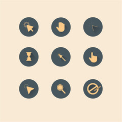 Mouse click cursor set. Hand Cursor. Click icon. Mouse pointer set. Arrow cursor. Vector illustration