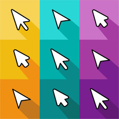 Mouse click cursor set. Hand Cursor. Click icon. Mouse pointer set. Arrow cursor. Vector illustration