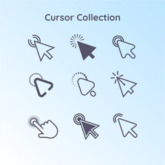 Mouse click cursor set. Hand Cursor. Click icon. Mouse pointer set. Arrow cursor. Vector illustration
