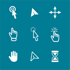 Mouse click cursor set. Hand Cursor. Click icon. Mouse pointer set. Arrow cursor. Vector illustration