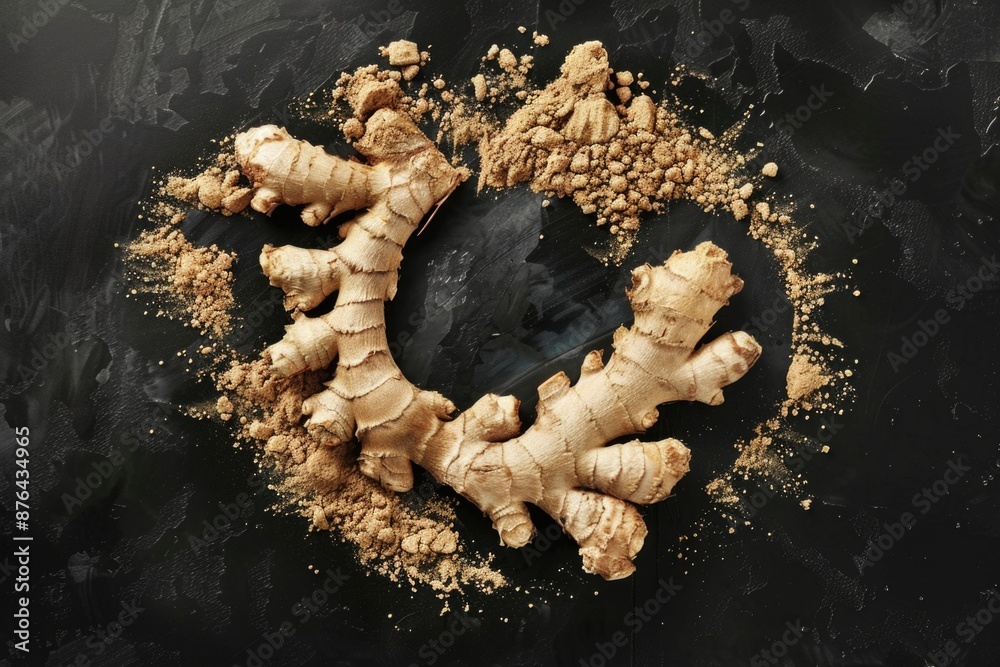 Aufkleber a shot of fresh ginger roots arranged on a flat surface, suitable for use in recipes or as a decorat