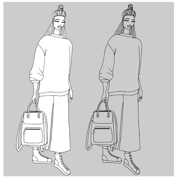 jeune femme &eacute;tudiante sac &agrave; dos rentr&eacute;e tendance style moderne cheveux longs vecteur