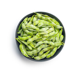 Green edamame pods. Fresh soybeans isolated on white background.