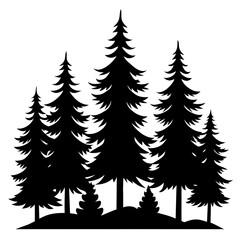 Pine Tree Silhouette Vector on White Background