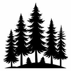 Pine Tree Silhouette Vector on White Background