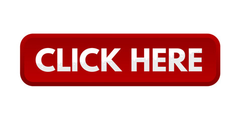 Click here, red rectangular 3D button - vector illustration