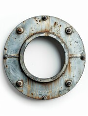Rusty metal circle with bolts and screws