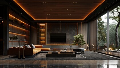 Fototapeta premium Opulent living room with high ceilings, lavish furniture, and elegant decor for a luxurious ambiance