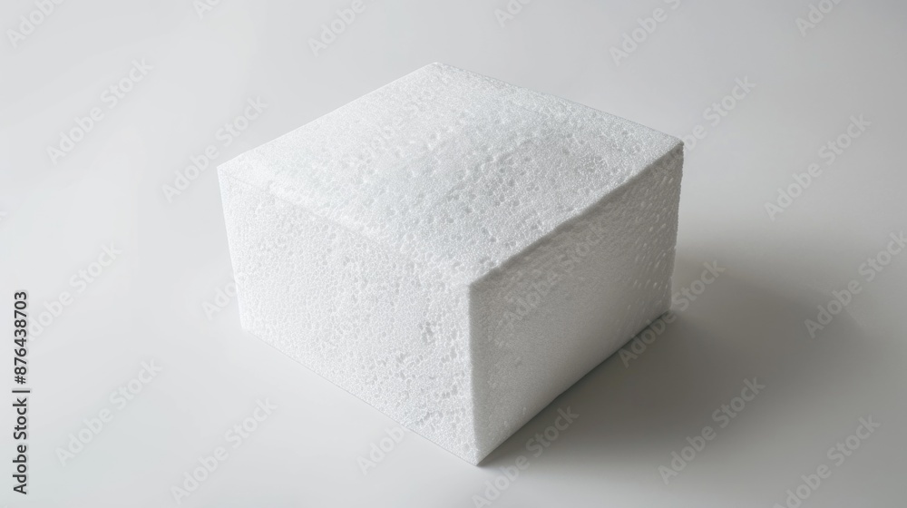 Poster A close-up shot of a white cube sitting on a table, providing an intimate view of the object's texture and shape