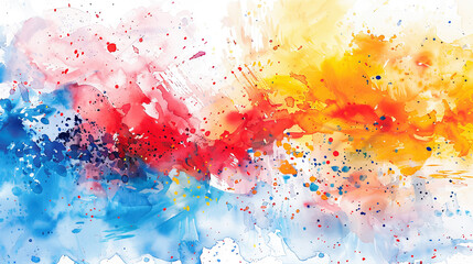 Fototapeta premium Abstract Watercolor Background Texture, Colorful Splashes and Swirls, Artistic Painting, Vibrant Hues of Blue, Red, Yellow and Orange, Digital Art, Modern Art