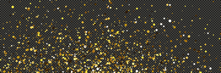 Gold glittering dust with stars on transparent backdrop