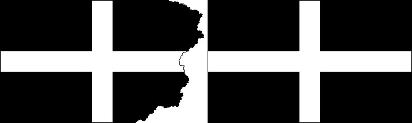 Cornwall flags vector. Standard flag and with torn edges