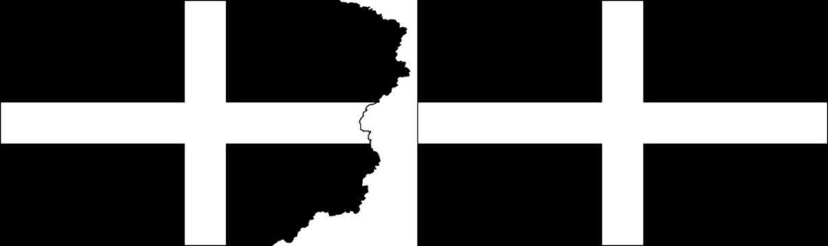 Cornwall flags vector. Standard flag and with torn edges