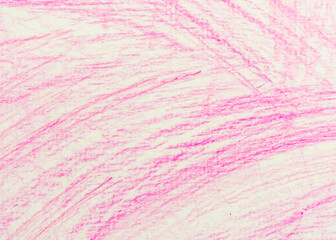 The background and texture of white paper with chaotic pink strokes made with pencil or pastels.