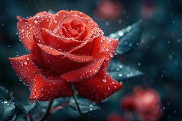 A red rose with droplets of water on it