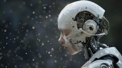 Fototapeta premium Human and AI Interact Through a Holographic Interface, Ushering in a New Era of Collaborative Communication