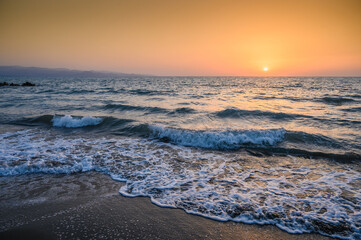 mediterranean coast in sea at beautiful sunset in Cyprus.