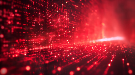 Obraz premium Digital abstract red lights with technology network data glowing pattern background
