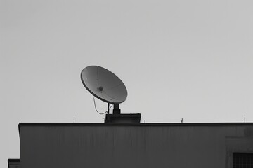 A satellite dish is mounted on the roof of a building, providing access to global communication networks