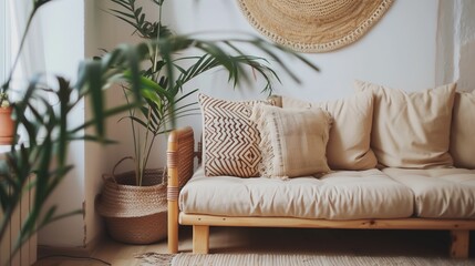 Interior design of a cozy corner with a comfortable sofa