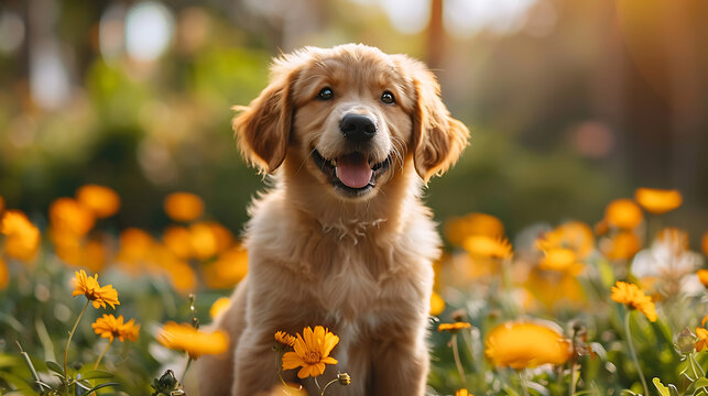 Golden Retriever Puppy Learns Basic Commands