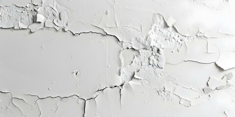 Fototapeta premium Aged white concrete wall with peeling texture perfect for rustic backgrounds. Concept Rustic Backgrounds, Aged Concrete Wall, Textured Surfaces, Photography Backdrops, Vintage Settings