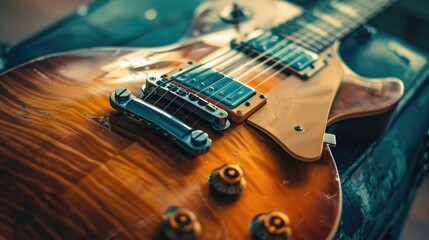 Naklejka premium A close-up view of an electric guitar stored in its protective case