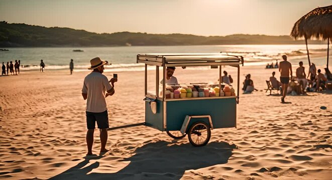 Street ice cream vendor on the beach.