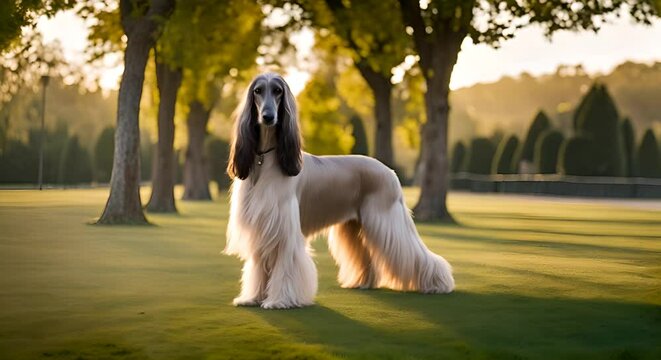 Afghan Hound dog in the park.