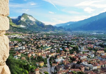 Naklejka premium Riva del Garda panorama with mountains in the background, northern Italy, Trentino-Alto Adige 