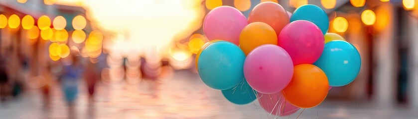 Festive atmosphere in a seaside town with colorful decorations and summer holiday celebrations