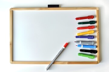 Whiteboard with colorful markers and eraser ready for use