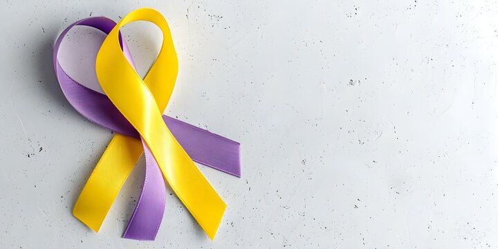 Campaign raises awareness for endometriosis and cervical cancer with yellow and purple ribbons. Concept Health Awareness, Endometriosis, Cervical Cancer, Yellow Ribbon, Purple Ribbon