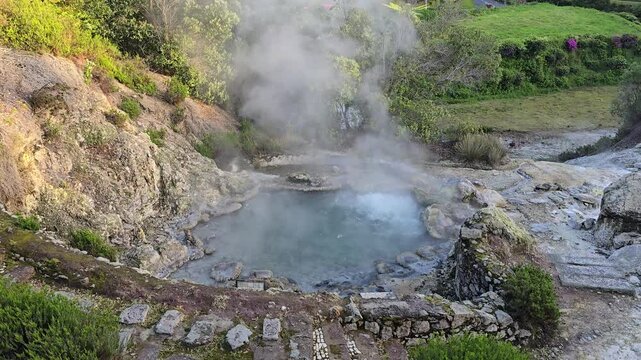 Hot thermal springs in Furnas village, Sao Miguel island, Azores, Portugal. 