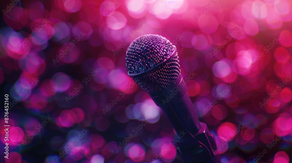 Poster a close-up shot of a microphone with the surrounding area out of focus