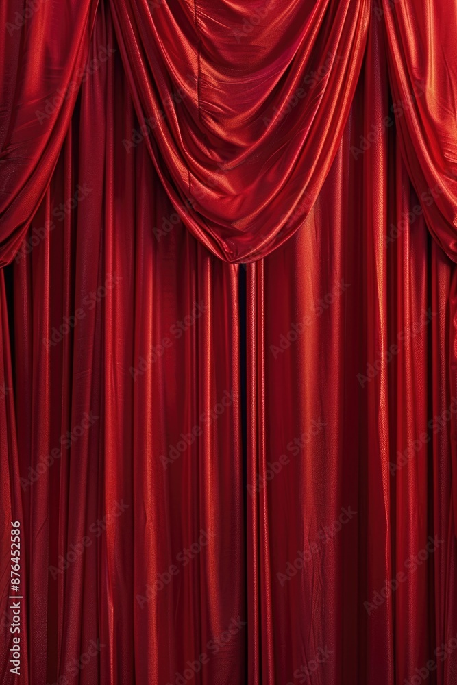 Poster a bright red curtain against a pure white background, ideal for adding color and contrast to your de