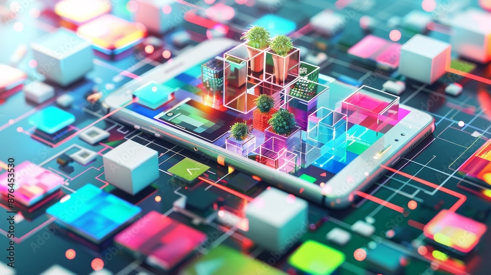 Wall mural mobile app development, app testing, ui-ux design, and web design services featuring 3d handhold pho
