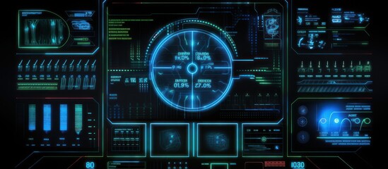 Fototapeta premium Futuristic Interface with Blue and Green Glowing Elements