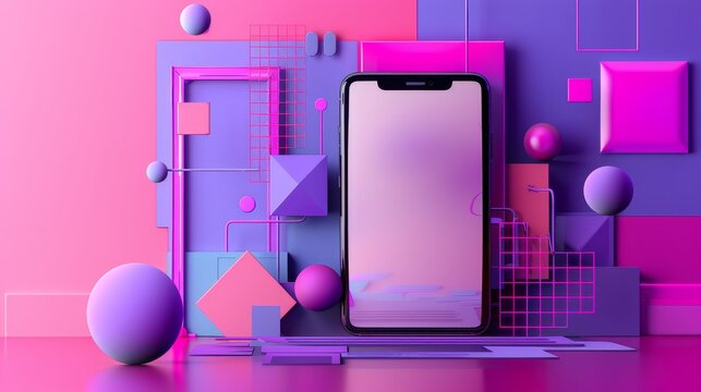 Mobile app development, app testing, UI-UX design, and web design services featuring 3D handhold phone, application building, and abstract 3D object background.