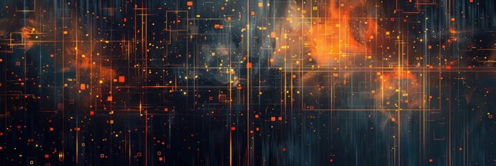 Naklejka premium Abstract background with black and orange digital glitch effects