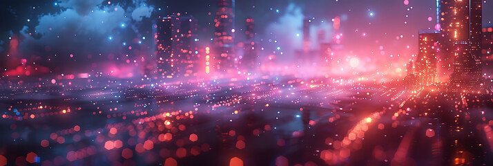 Futuristic Neon Metropolis - Geometric Digital Art