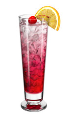 Refreshing cocktail with cherry and orange on transparent isolated background. Sling glass. Bar theme. Alcoholic drink. 3d rendering.